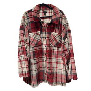 Torrid Red Plaid‎ Fleece Shacket • Women’s Sz 4 Super Soft Longline Shirt Jacket